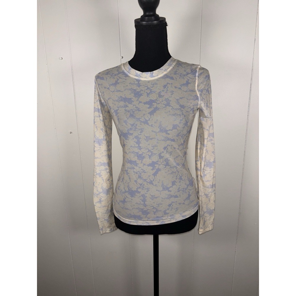 Intimately Free People Walk This Way Printed Sheer Top Small Blue Yellow Floral